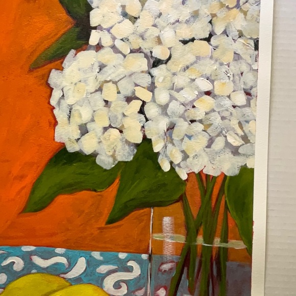 Original Acrylic Hydrangeas Still Life Painting  Farmhouse Wall Decor Retro Art - Picture 6 of 8